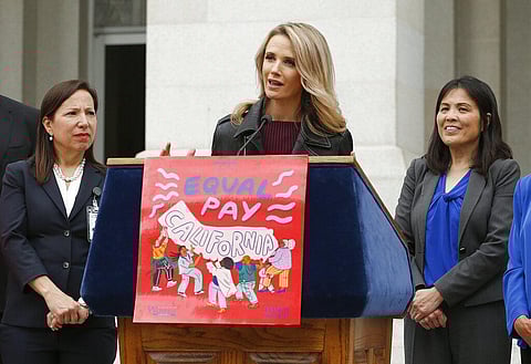 California first partner Jennifer Siebel Newsom, center, wife of Gov. Gavin Newsom, is seen in a file photo. (Photo | AP)