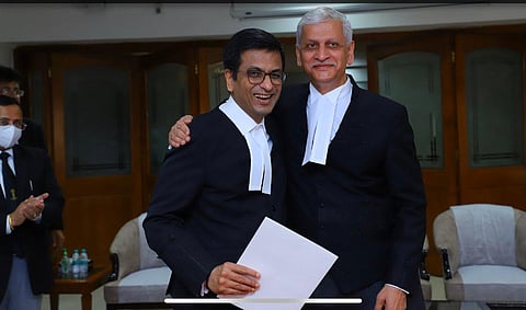Chief Justice of India UU Lalit with Justice DY Chandrachud (Photo | Express)
