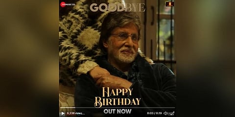 A screengrab from the Happy Birthday song in 'Goodbye' featuring Amitabh Bachchan. (Photo | Twitter/ Rashmika Mandanna)