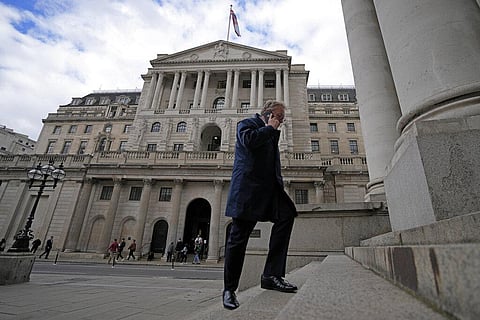 A man walks up the stairs in front of the Bank of England in London, Wednesday, Sept. 28, 2022. (Photo | AP)