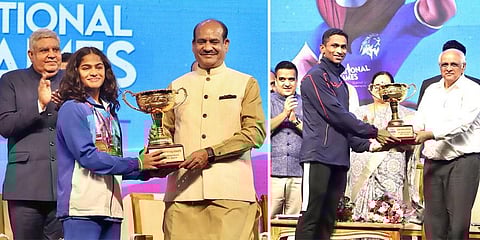 Hashika Ramachandra and Sajan Prakash (Photo | Twitter/@Media_SAI)