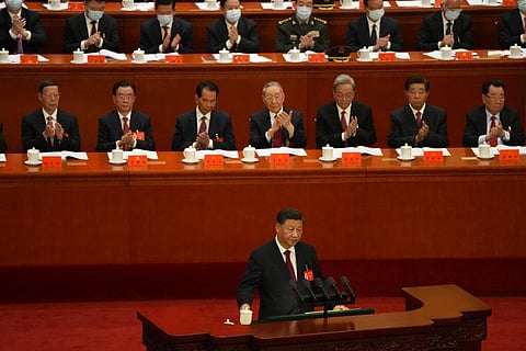 Chinese President Xi Jinping delivers a speech at the opening ceremony of the 20th National Congress of China's ruling Communist Party held at the Great Hall of the People in Beijing. (Photo | AP)
