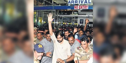Jana Sena chief Pawan Kalyan arrives at Visakhapatnam airport on Saturday | Express