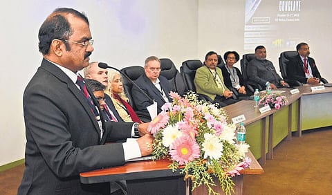 State Council for Science and Technology vice-president Mylswamy Annadurai speaks at the inauguration of a space technology conclave | Ashwin Prasath