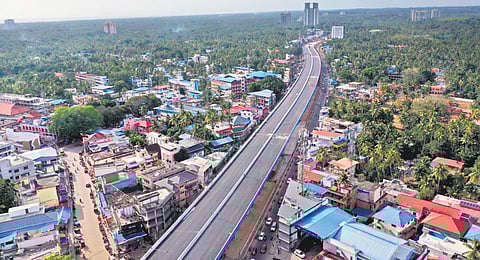 Top view of the elevated highway at Kazhakootam which is nearing completion