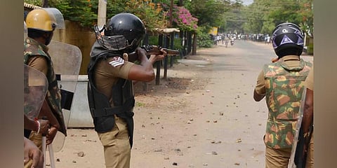 File photo of police firing during a massive rally taken out demanding the closure of Sterlite Copper plant in the port town of Thoothukudi.