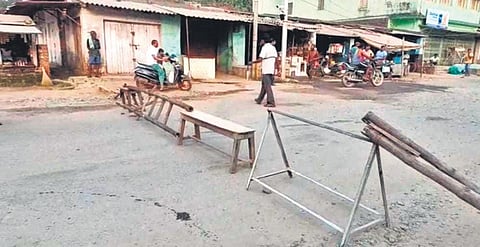 The NH-143 blocked by residents at Birmitrapur in Sundargarh on Monday | Express