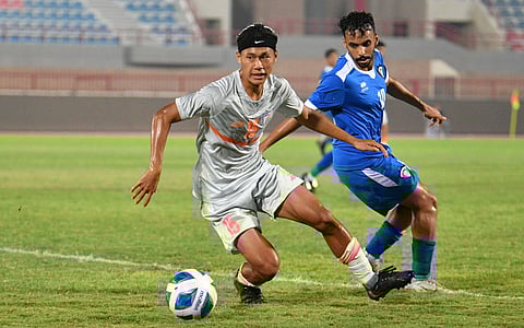 Indian players in action against Kuwait. (Photo | Twitter/Indian Football Team)