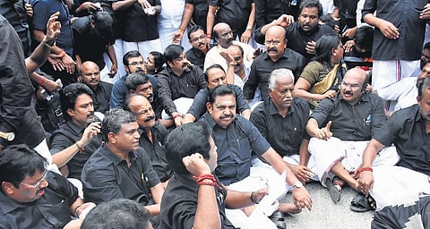 AIADMK leaders during their protest in Chennai on Wednesday | Express