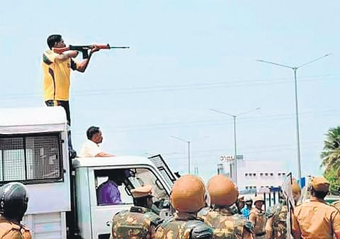 File photo of head constable A Raja shooting during the protest in 2018 | Express