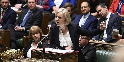 In this handout photo provided by UK Parliament, Britain's Prime Minister Liz Truss speaks during Prime Minister's Questions in the House of Commons in London,Oct. 19, 2022.(Photo | AP)