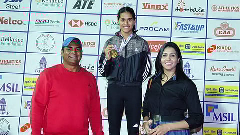 Indian athlete Shaili Singh with her coach Robert Bobby George. (Photo | EPS)