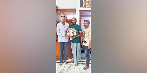 Ramesh Reddy, Raj B Shetty and Arjun Janya. (Photo | Express)