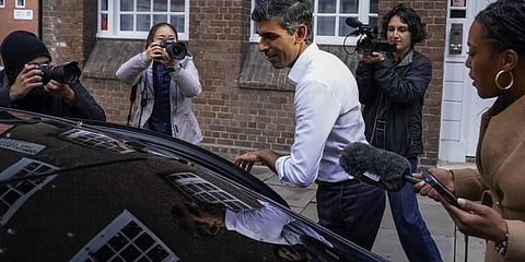 Conservative Party leadership candidate Rishi Sunak leaves his campaign office, in London. (Photo | AP)