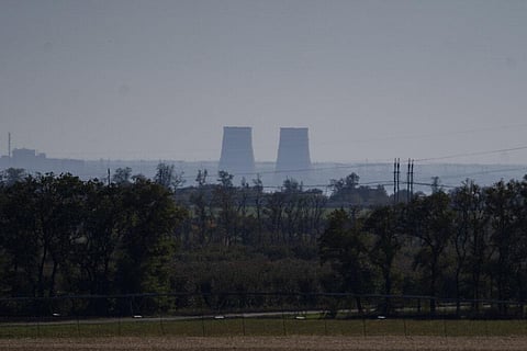 Zaporizhzhia nuclear power plant is seen from around twenty kilometers away in an area in the Dnipropetrovsk region, Ukraine. (Photo | AP)