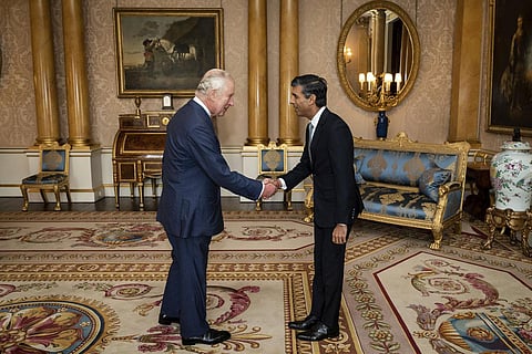 Rishi Sunak on Tuesday is appointed by King Charles III as Britain's first Indian-origin Prime Minister. (Photo | AP)
