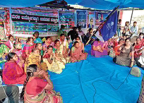 Karnataka General Labour Union members have been protesting on the ITI premises since Dec 1, 2021. They have missed every festival and Deepavali is no different