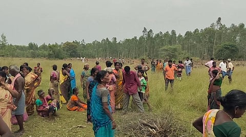 Villagers at the spot where two women were killed at Periyavalayam in Ariyalur on Saturday | Express