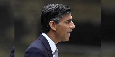 British Prime Minister Rishi Sunak delivers a speech at 10 Downing Street in London, Tuesday, Oct. 25, 2022.(Photo |AP)