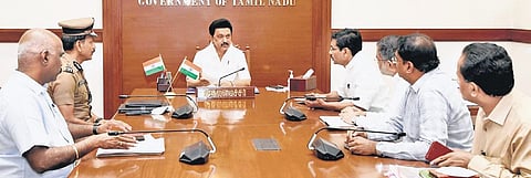 CM Stalin meeting DGP C Sylendra Babu, Chief Secretary V Irai Anbu and other top bureaucrats on Wednesday | Express
