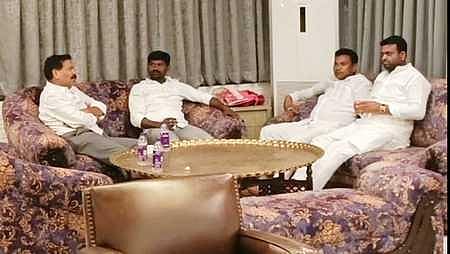 MLAs Guvvala Balaraju, B Harshavardhan Reddy, Rega Kantarao and Pilot Rohith Reddy. (Photo | Express)