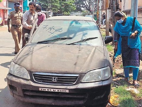 Several unclaimed cars parked on roads across Coimbatore were seized on Wednesday | Express
