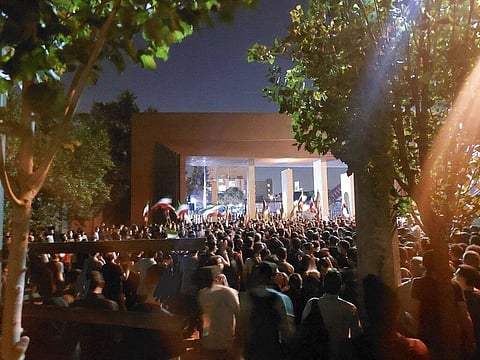Students of the Sharif University of Technology protest against the death of 22-year-old Mahsa Amini in the custody of the country's morality police in Tehran, Oct. 7, 2022. (Photo|AP)