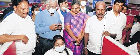 Minister Ma Subramanian at the DMS campus on Thursday | EXPRESS