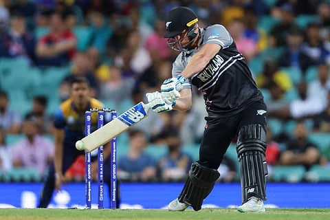 New Zealand's Glenn Phillips in action against Sri Lanka in their T20 World Cup group game at the Sydney Cricket Ground. (Photo | AFP)