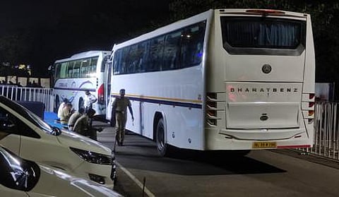 Kerala blasters players reached JLN stadium, Kaloor, in new buses. | A Sanesh