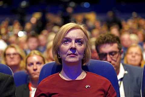 British Prime Minister Liz Truss at the Conservative Party annual conference at the International Convention Centre in Birmingham, England, Sunday Oct. 2, 2022 (Photo | AP)