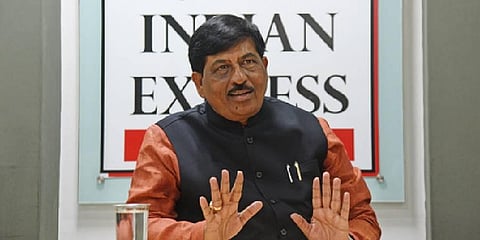 Minister Murugesh Nirani at the TNIE office | Vinod kumar T