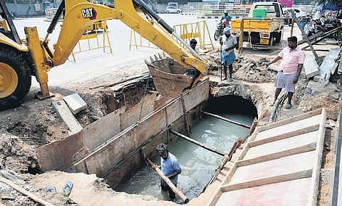 Ongoing stormwater drain work near Pantheon Road in Egmore | R Satish Babu