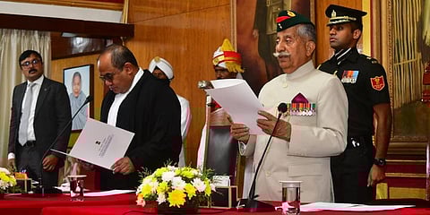 BD Mishra taking oath as new Governor of Meghalaya. (Photo | Conrad Sangma)
