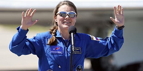 Roscosmos cosmonaut Anna Kikina, of Russia, speaks to reporters after arriving at the Kennedy Space Center in Cape Canaveral.(File Photo | AP)