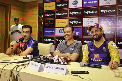 India Captials skipper Gautam Gambhir (L) and Bhilwara Kings Skipper Irfan Pathan (R) during a press conference (Photo | PTI)