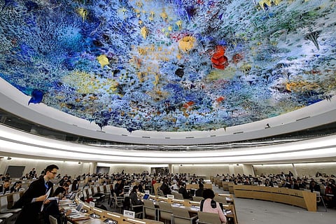 The UN Human Rights Council chambers in Geneva (File Photo | AFP)