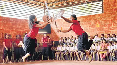 Kalaripayattu performance by youngsters at the ongoing National Martial Arts Mela at Nemon