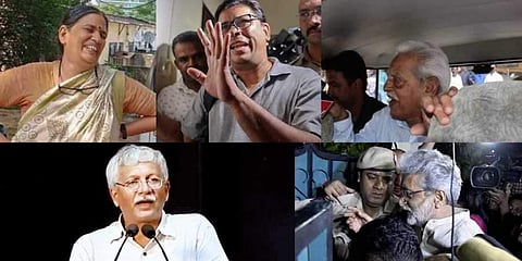 L-R: Sudha Bharadwaj, Arun Ferreira, Writer Varavara Rao, Journalist Gautam Navlakha and Vernon Gonsalves. (File photo)