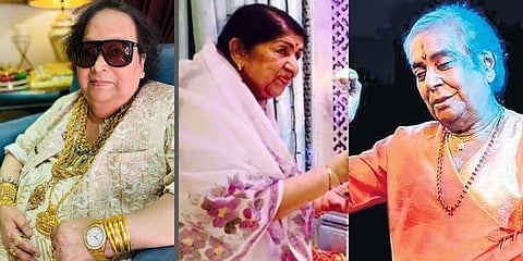 (From Left) Bappi Lahiri, Lata Mangeshkar and Pandit Birju Maharaj