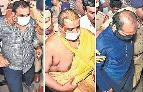 The three ‘MLA poaching case’ accused are produced before an ACB court on Thursday. (Photo | Special arrangement)