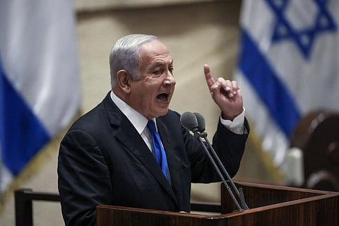 Benjamin Netanyahu speaks at the Knesset, Israel's parliament, in Jerusalem, June 30, 2022. (File Photo | AP)