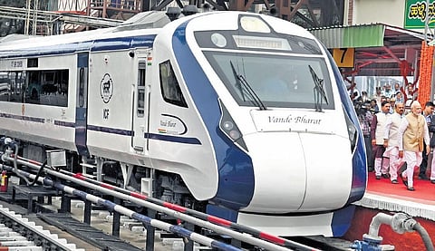 Prime Minister Narendra Modi flagging off Vande Bharat Express at KSR City railway station in Bengaluru.