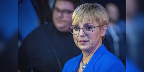 Liberal candidate Natasa Pirc Musar waits for a TV debate in Ljubljana, Slovenia, Friday, Nov. 11, 2022. (Photo | AP)