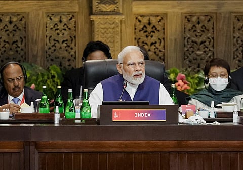 India Prime Minister Narendra Modi attend a session at the G20 Leaders' Summit, in Nusa Dua, Bali, Indonesia. (Photo | AP)