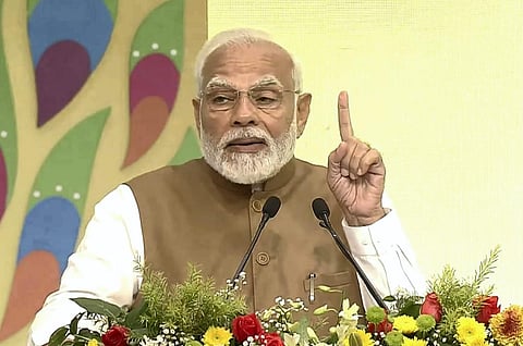 Prime Minister Narendra Modi addresses the third 'No Money for Terror' Ministerial Conference on Counter-Terrorism Financing, in New Delhi. (Screengrab)