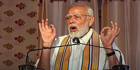 Prime Minister Narendra Modi speaks during the inauguration of Kashi Tamil Sangamam, in Varanasi, Nov. 19, 2022. (Photo | PTI)