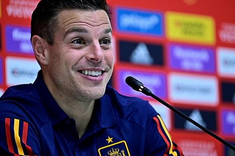 Spain's defender Cesar Azpilicueta at a press conference held at the Qatar University training site. (Photo | AFP)
