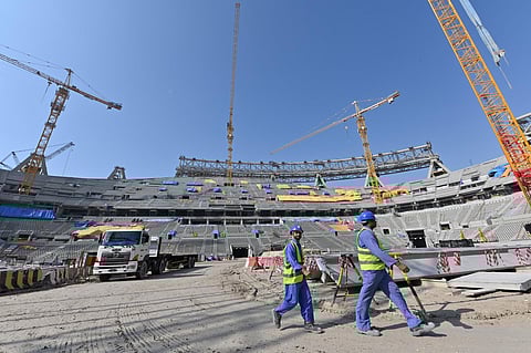 Migrant workers inside the Lusail stadium in Qatar. (File Photo | AFP)