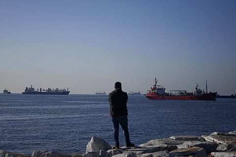 Cargo ships anchored in the Marmara Sea await to cross the Bosphorus Straits in Istanbul, Turkey, Nov. 1, 2022. (Photo | AP)